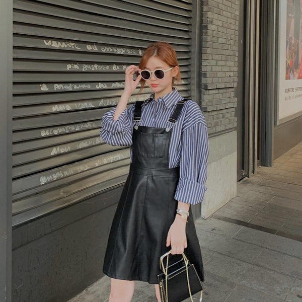 【Final Sale】Chic PU Leather Overall Dress