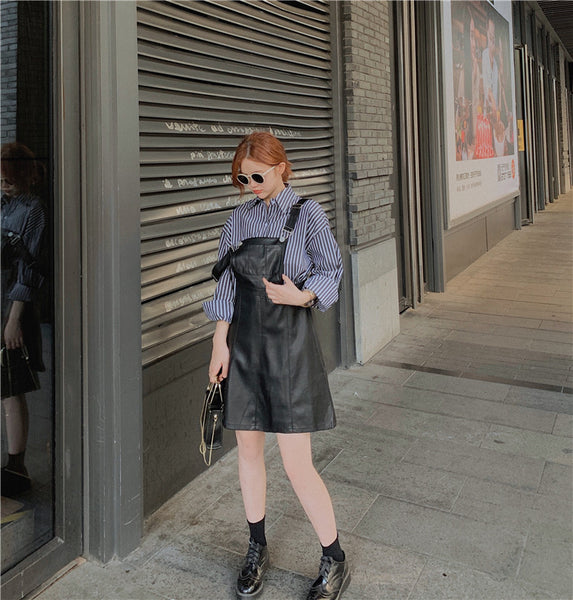 【Final Sale】Chic PU Leather Overall Dress