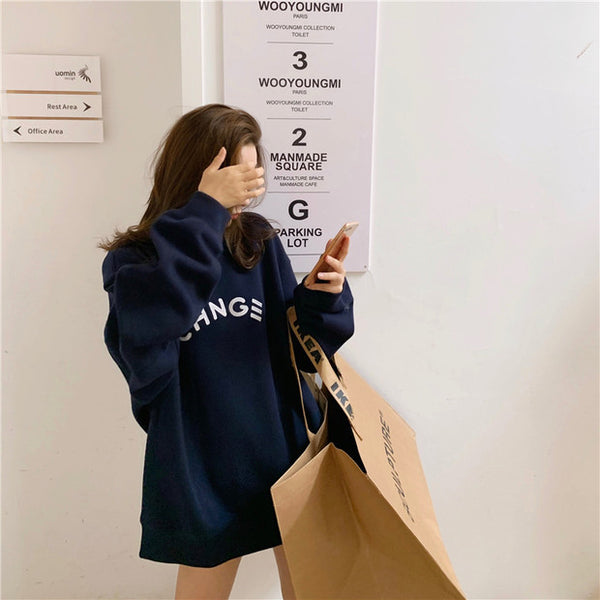 【Final Sale】Korean Style Round Neck Oversized Sweatshirt with fleece