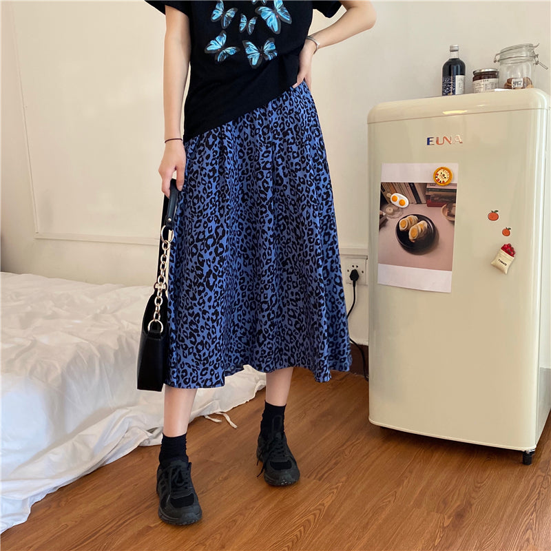 【Final Sale】Harajuku Street Style Leopard Print Midi Skirt