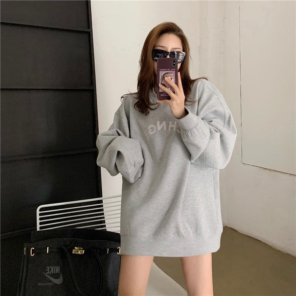 【Final Sale】Korean Style Round Neck Oversized Sweatshirt with fleece