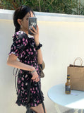 Chic Floral Print V Neckline Dress