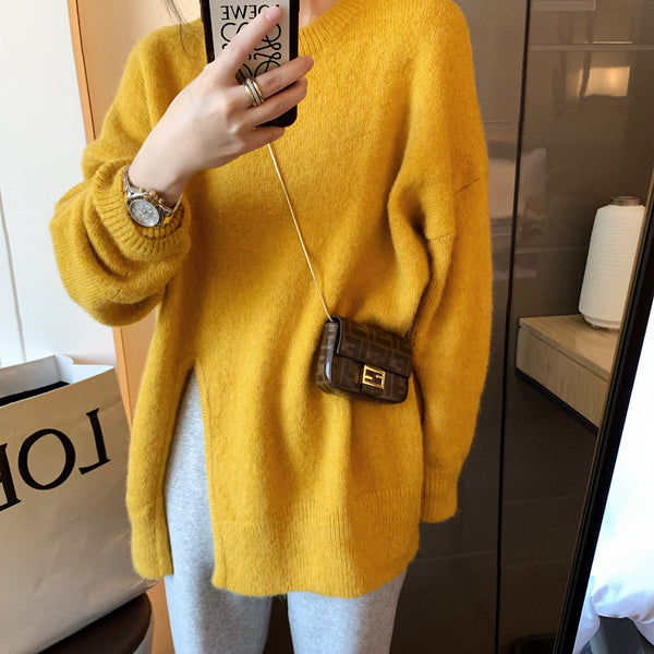 【Final Sale】Round Neck Slit Knit Sweater