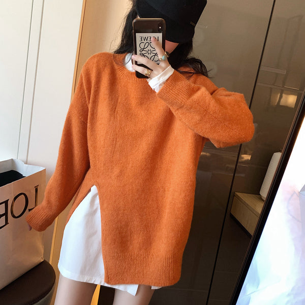 【Final Sale】Round Neck Slit Knit Sweater