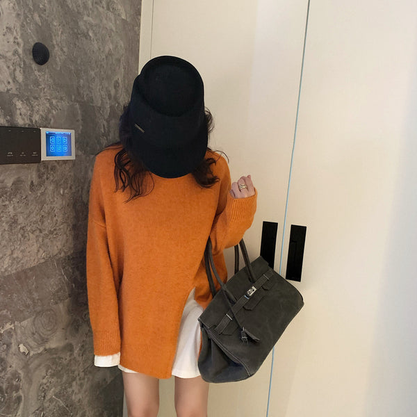 【Final Sale】Round Neck Slit Knit Sweater