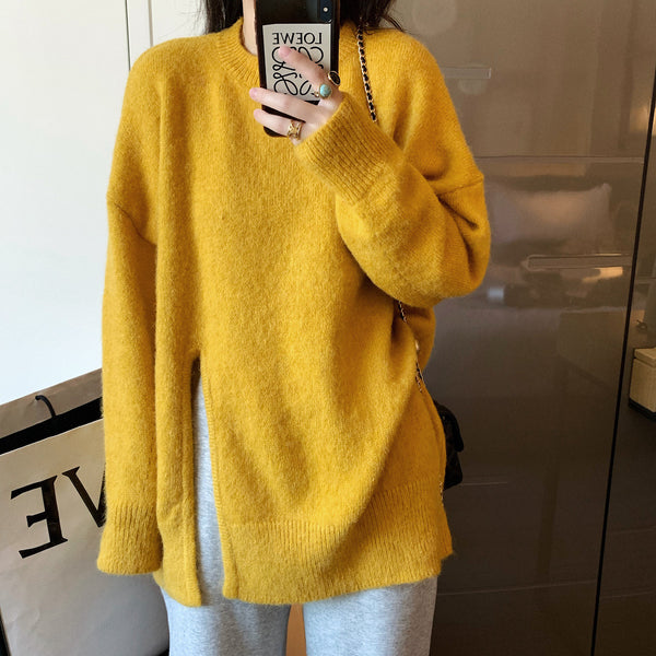 【Final Sale】Round Neck Slit Knit Sweater