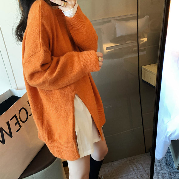 【Final Sale】Round Neck Slit Knit Sweater