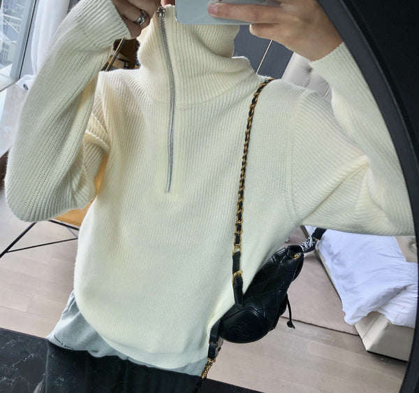 【Final Sale】Turtle Neck Zipper Sweater