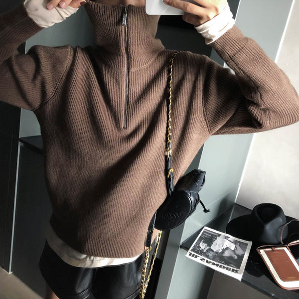 【Final Sale】Turtle Neck Zipper Sweater