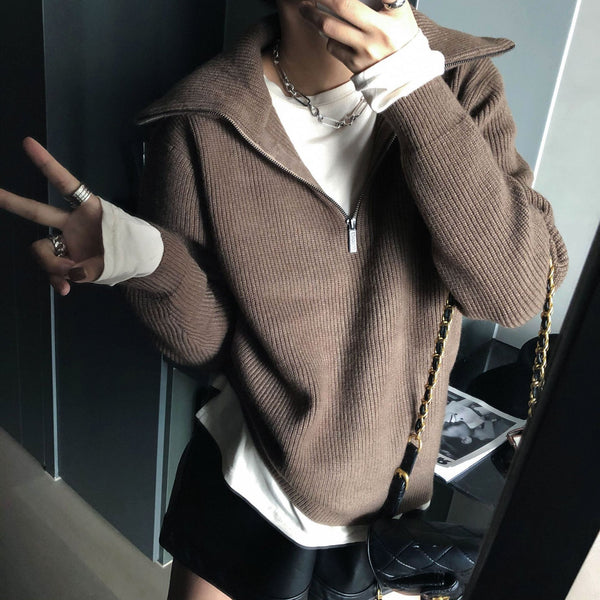 【Final Sale】Turtle Neck Zipper Sweater