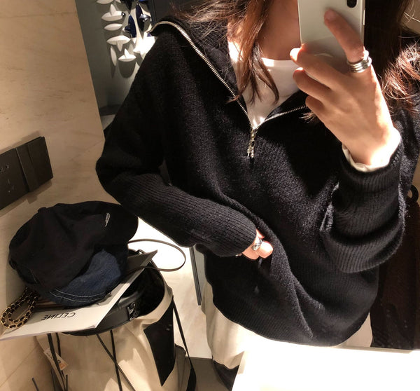 【Final Sale】Turtle Neck Zipper Sweater