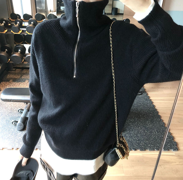 【Final Sale】Turtle Neck Zipper Sweater