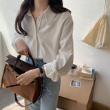 【Final Sale】French Style Lapel Neckline Solid Color Shirt