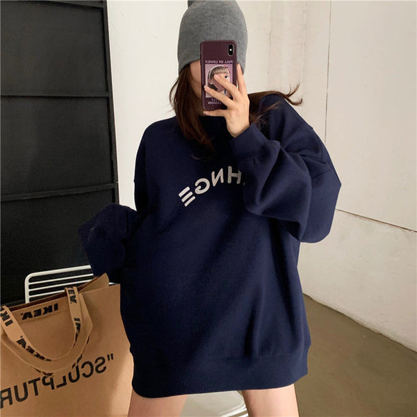 【Final Sale】Korean Style Round Neck Oversized Sweatshirt with fleece