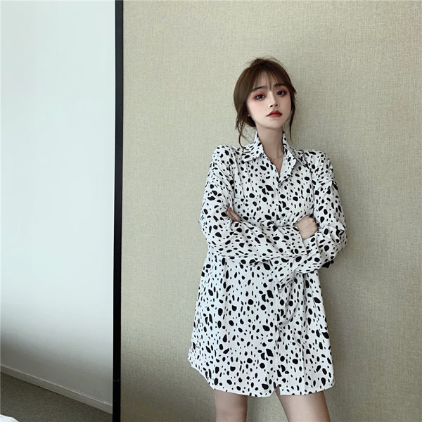 【Final Sale】Black and White Print Shirt Dress