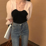 2 in 1 Sheer Long Sleeves Top