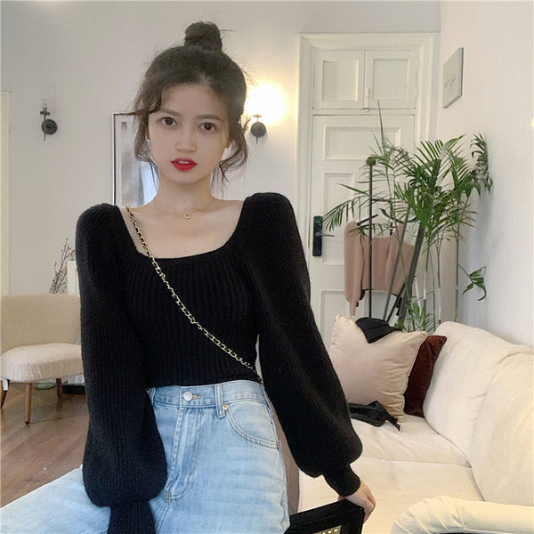 【Final Sale】French Chic Square Neck Sweater