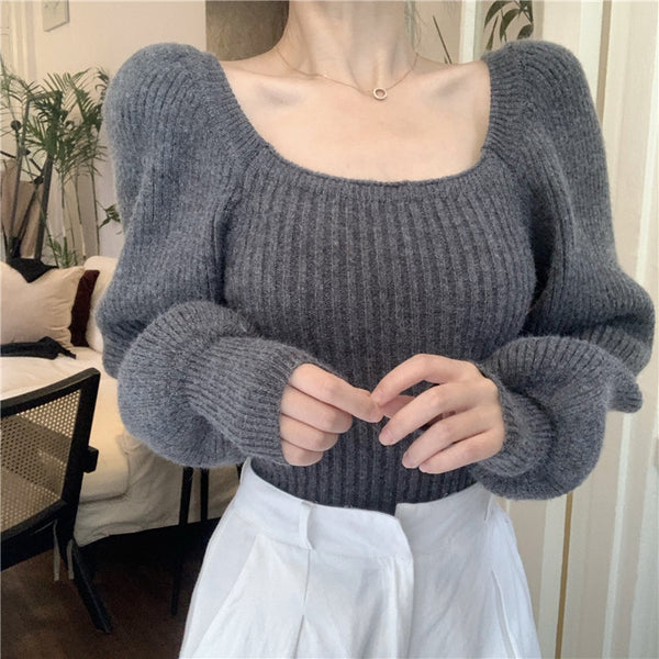 【Final Sale】French Chic Square Neck Sweater