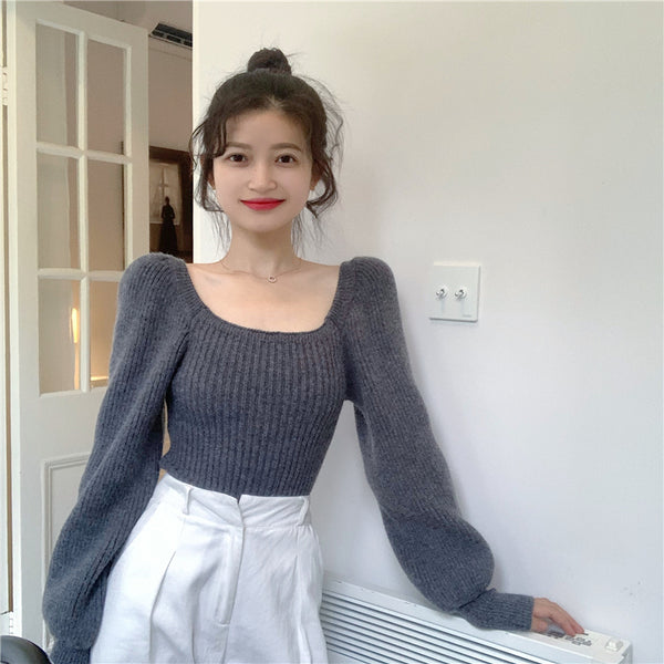 【Final Sale】French Chic Square Neck Sweater