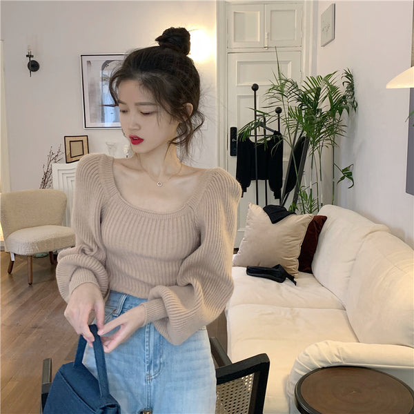 【Final Sale】French Chic Square Neck Sweater