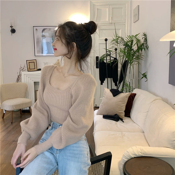 【Final Sale】French Chic Square Neck Sweater