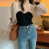 2 in 1 Sheer Long Sleeves Top