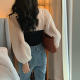 2 in 1 Sheer Long Sleeves Top