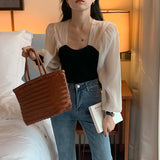 2 in 1 Sheer Long Sleeves Top