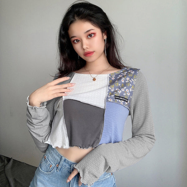 【Final Sale】Stitched Color Block Cropped Top