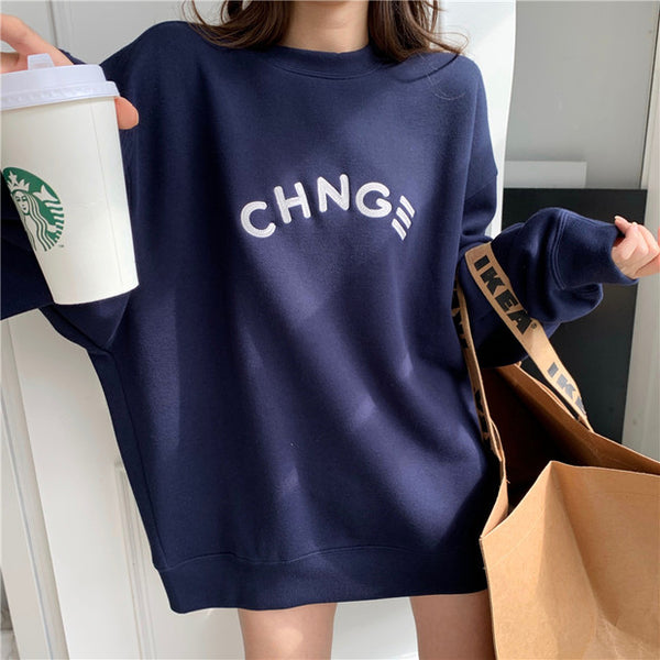 【Final Sale】Korean Style Round Neck Oversized Sweatshirt with fleece