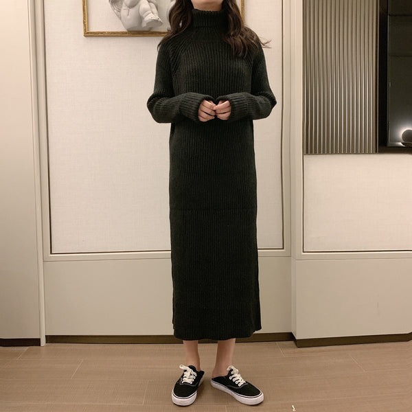 【Final Sale】Turtle Neck Loose Fit Knit Dress