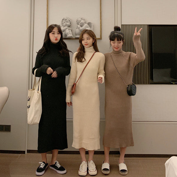 【Final Sale】Turtle Neck Loose Fit Knit Dress