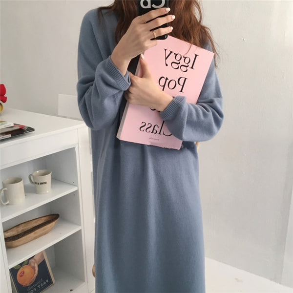 【Final Sale】V-Collar Long Knit Dress