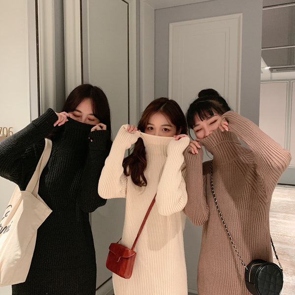 【Final Sale】Turtle Neck Loose Fit Knit Dress