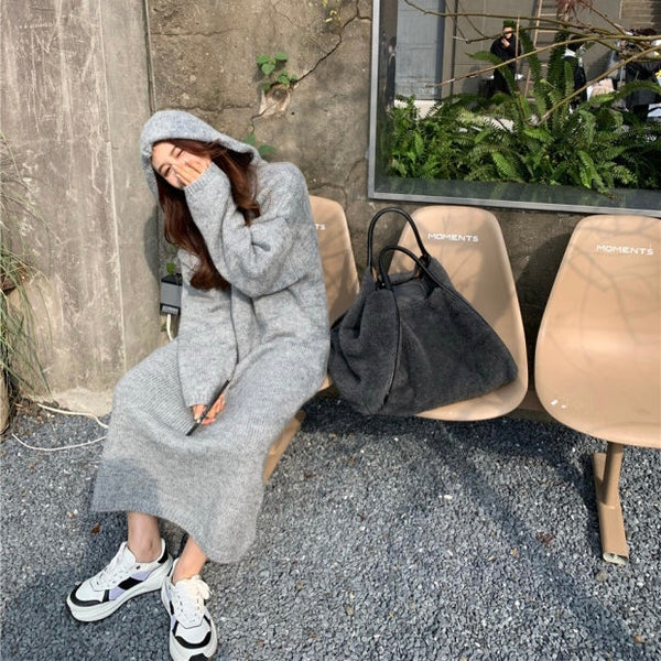 【Final Sale】Hooded Soft Mid-Length Knit Dress