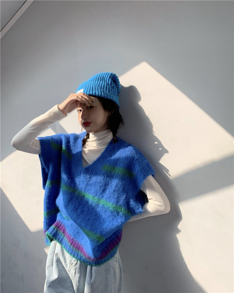 【Final Sale】College Style Striped Knit Sweater Vest