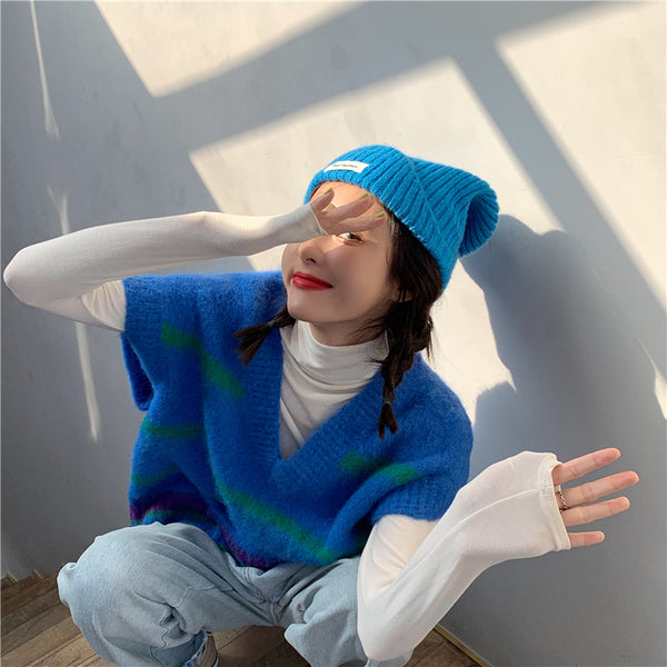 【Final Sale】College Style Striped Knit Sweater Vest