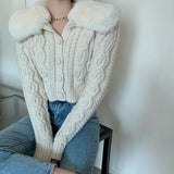 【Final Sale】Removable Fur Collar Cardigan Sweater