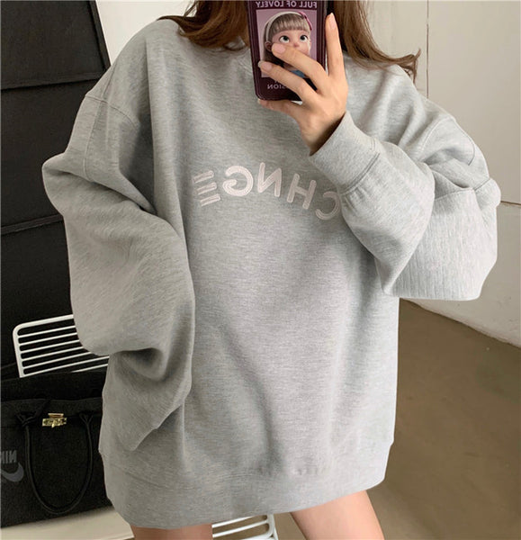 【Final Sale】Korean Style Round Neck Oversized Sweatshirt with fleece