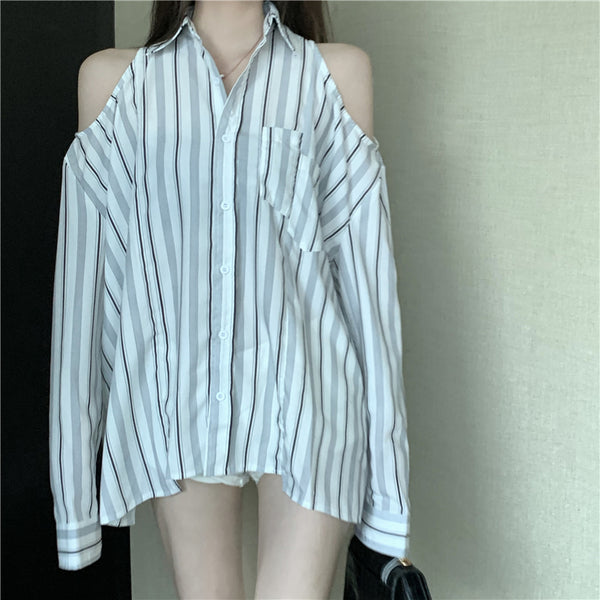 【Final Sale】Cut-Out Striped Shirt