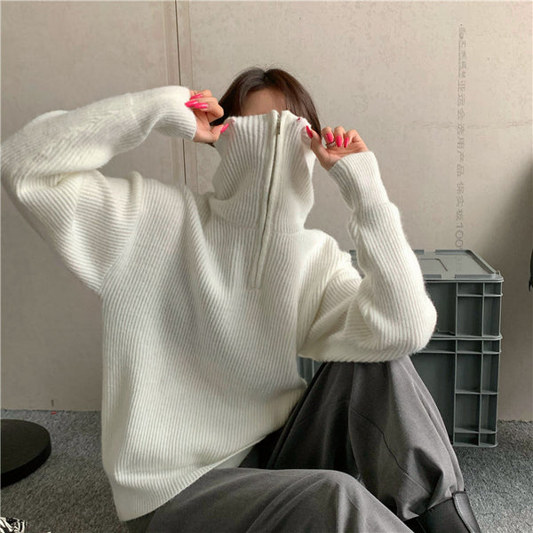 【Final Sale】Stand Collar Zipper Sweater