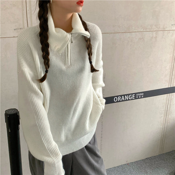 【Final Sale】Stand Collar Zipper Sweater