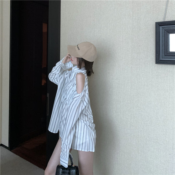 【Final Sale】Cut-Out Striped Shirt