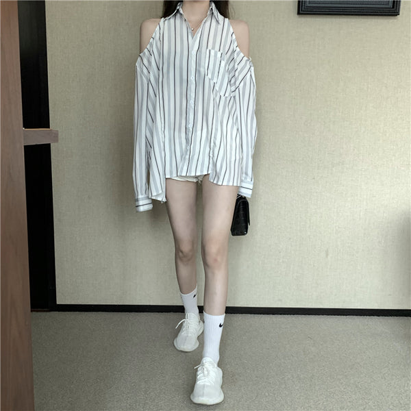 【Final Sale】Cut-Out Striped Shirt