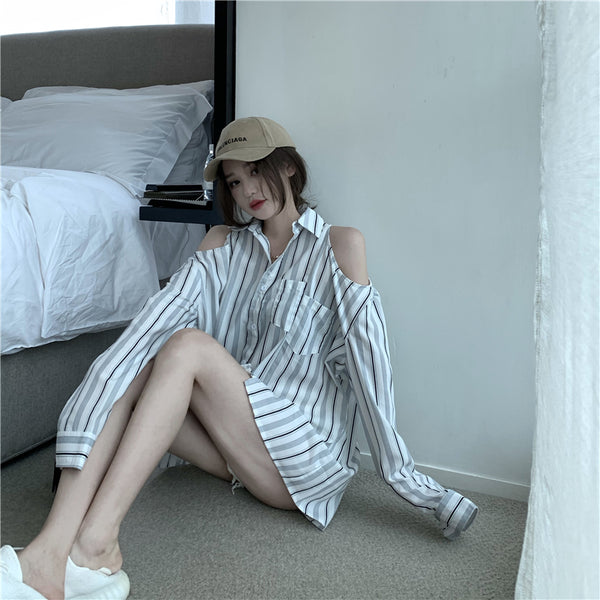 【Final Sale】Cut-Out Striped Shirt