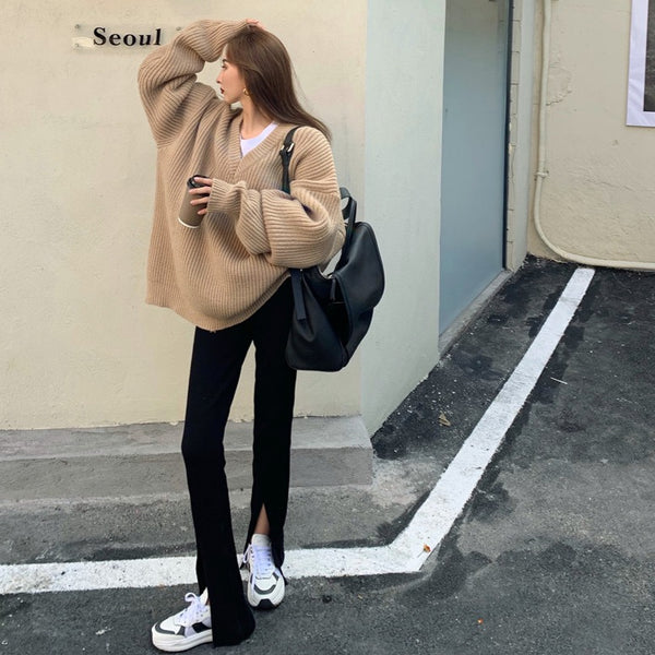 【Final Sale】Oversized V collar Sweater