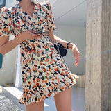 Chic Floral Print V Neckline Dress