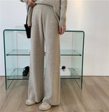 【Final Sale】Turtle Neck Slit Sweater+Knit Loose Fit Pants Set (include sweater+pants)