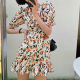 Chic Floral Print V Neckline Dress