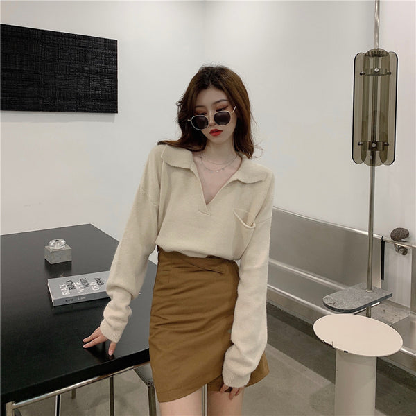 【Final Sale】Korean Style Chic V-neck Sweater